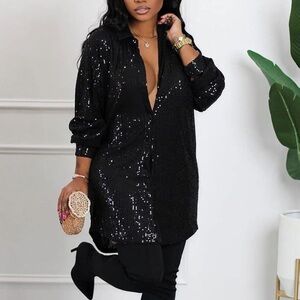 Style Rack Black Sequin Tunic Top